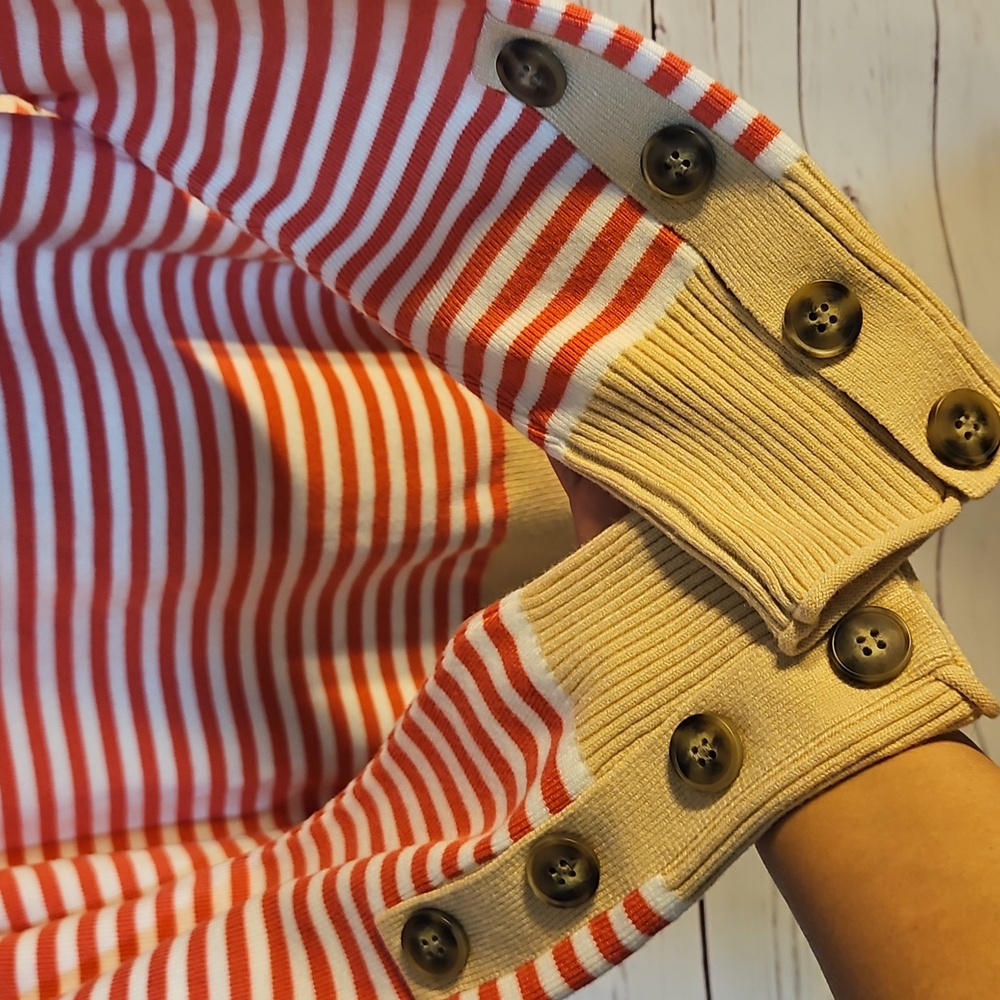 Striped Knit Set Top & Skirt Coral Beige‎ Long Sleeve Button Accents  Sz M - Picture 4 of 8